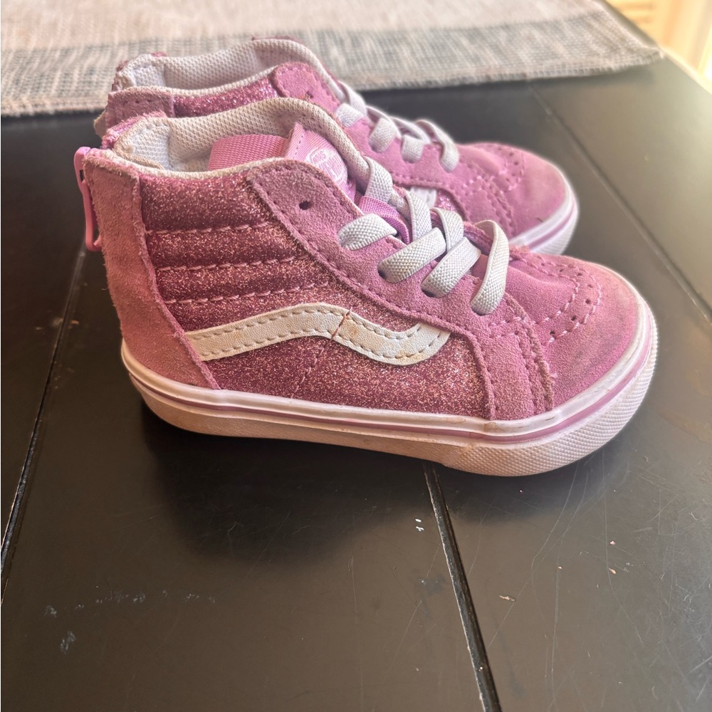 Vans Kids Pink and White High-Top Sneakers
